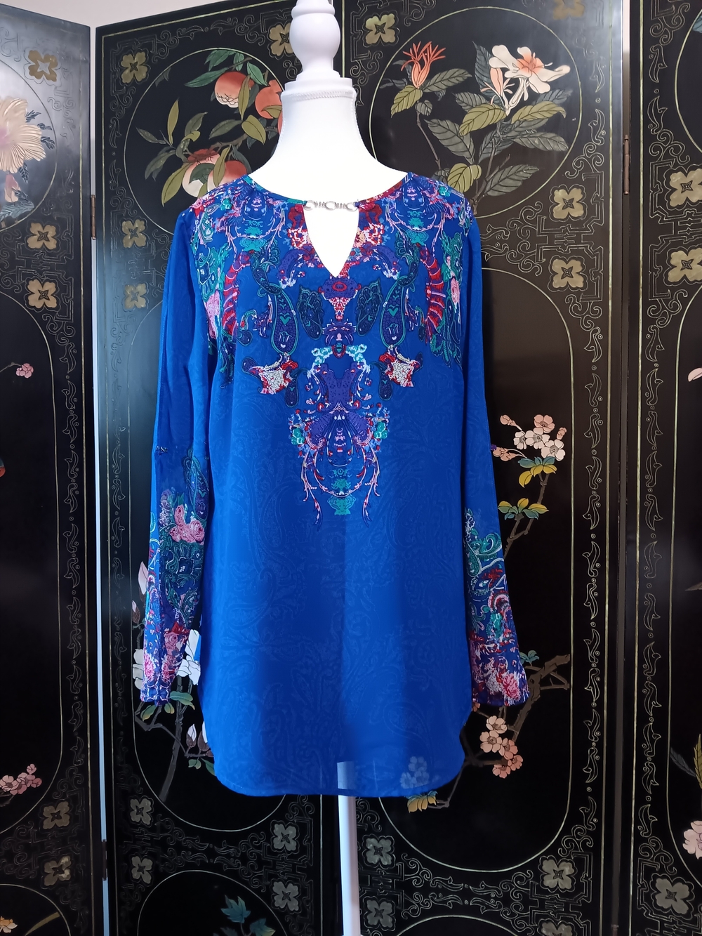 Joseph Ribkoff Royal Blue Paisley-Print Tunic - Picture 9 of 9